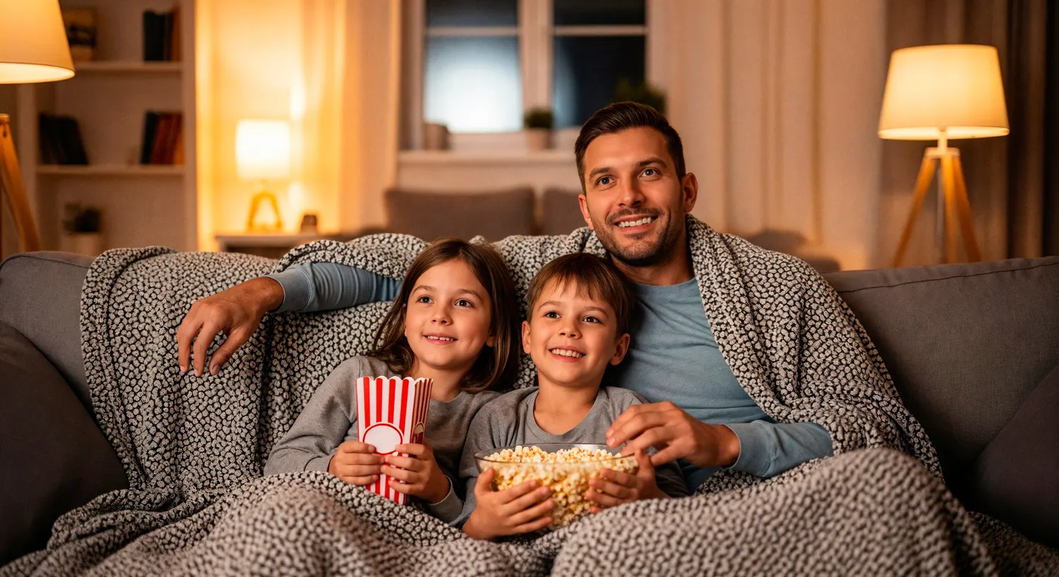 Famille regardant un IPTV premium en Belgique sur la télévision du salon